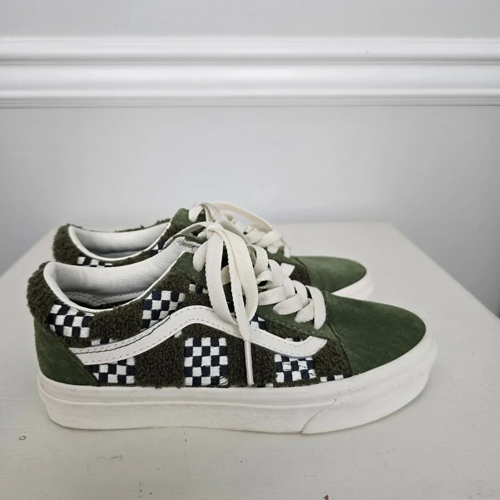 Vans Old Skool Youth Tufted Check Skater Shoes Loden Green Sz 3.5 Minecraft Vibe